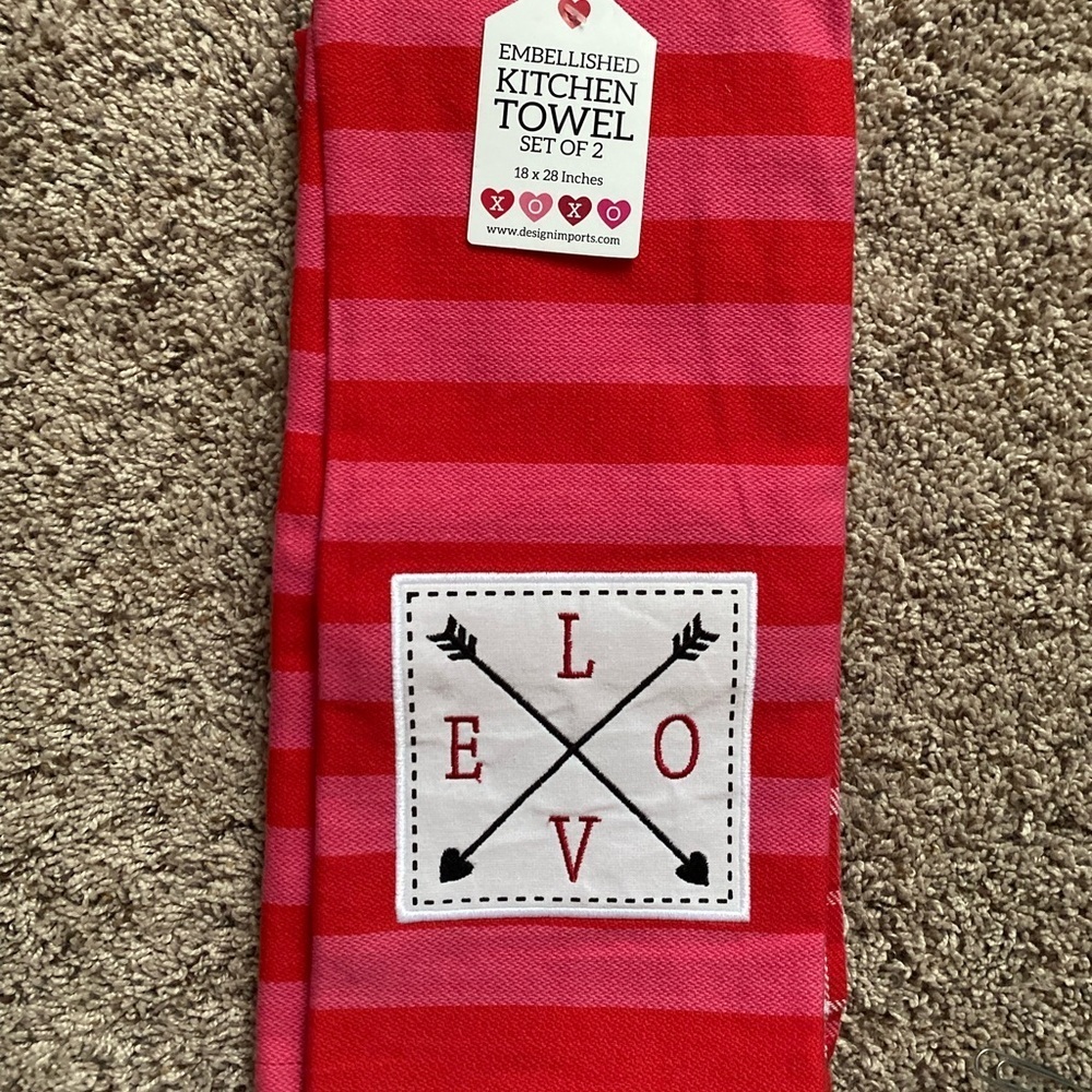 LOVE + Striped Pink & Red Hand Towel Set of 2 NWT 18”x 28” NWT - Picture 2 of 4